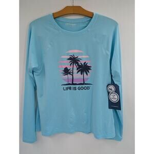 Life is Good Women's Long Sleeve Sunshirt UPF 50+ Palm Tree Design  S, L NEW